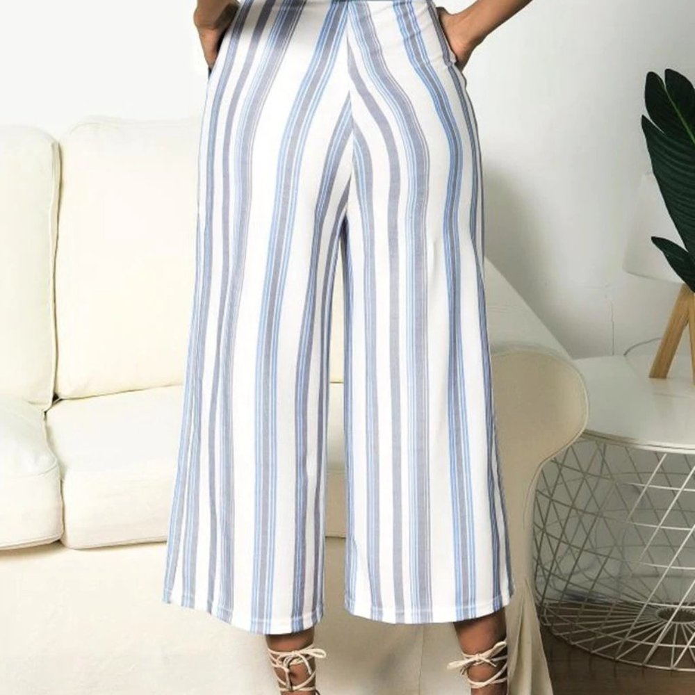 Italian Blue Stripe Jumpsuit with Pockets - Picture 6 of 16